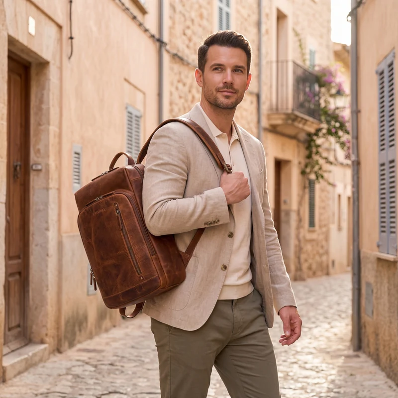"Johnson" Lederrucksack Herren Business Vintage - Laptop Rucksack 13 Zoll Rindsleder