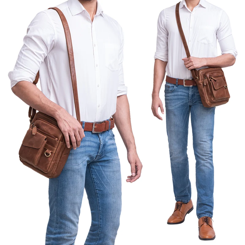 "Ryan" Crossbody Tasche Herren Leder zum Umhängen Vintage Ledertasche