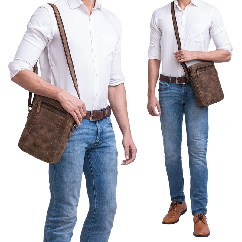 "Fox" Herrentasche Leder Vintage Messenger Bag