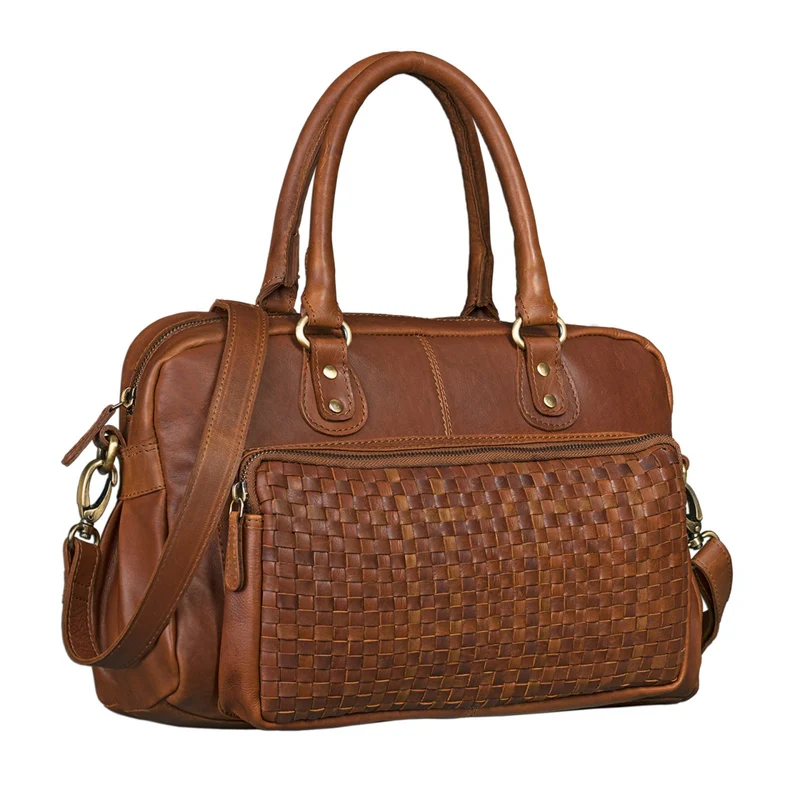 B-WARE Vintage Damen Handtasche Umhängetasche geflochtenes Leder