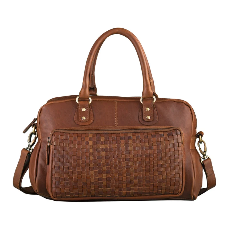 B-WARE Vintage Damen Handtasche Umhängetasche geflochtenes Leder