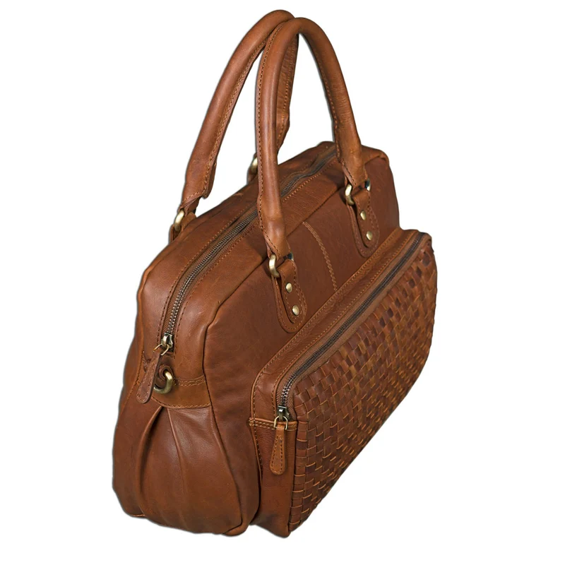 B-WARE Vintage Damen Handtasche Umhängetasche geflochtenes Leder