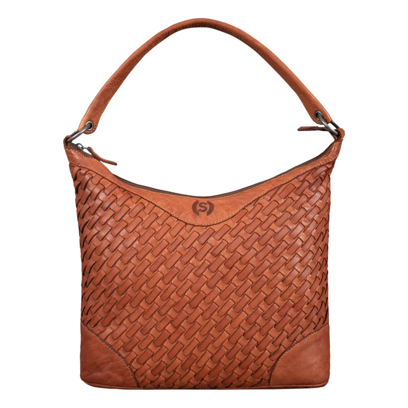 "Chiara" Damentasche Leder Cognac geflochten