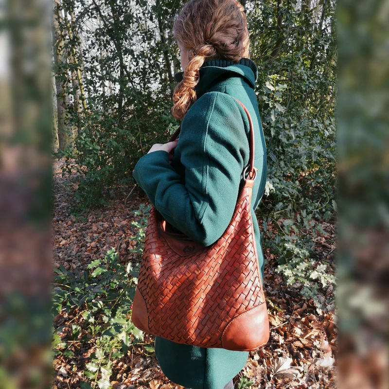 "Chiara" Damentasche Leder Cognac geflochten