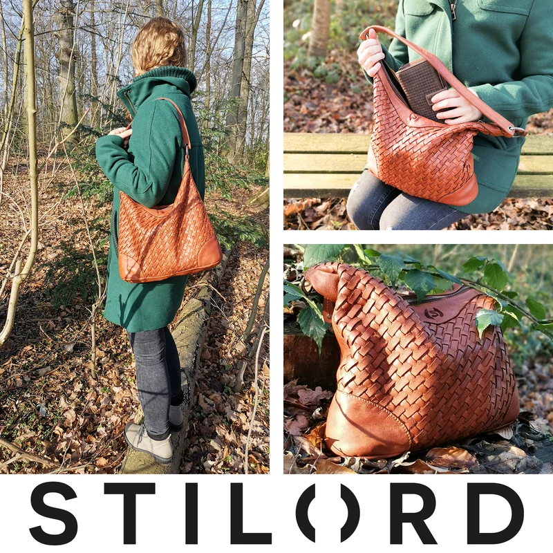 "Chiara" Damentasche Leder Cognac geflochten