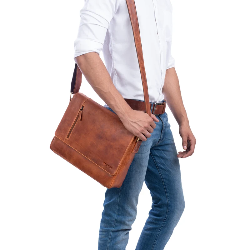 "Davis" Messenger Bag Leder 13 Zoll Umhängetasche Echtleder