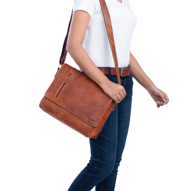 "Davis" Messenger Bag Leder 13 Zoll Umhängetasche Echtleder