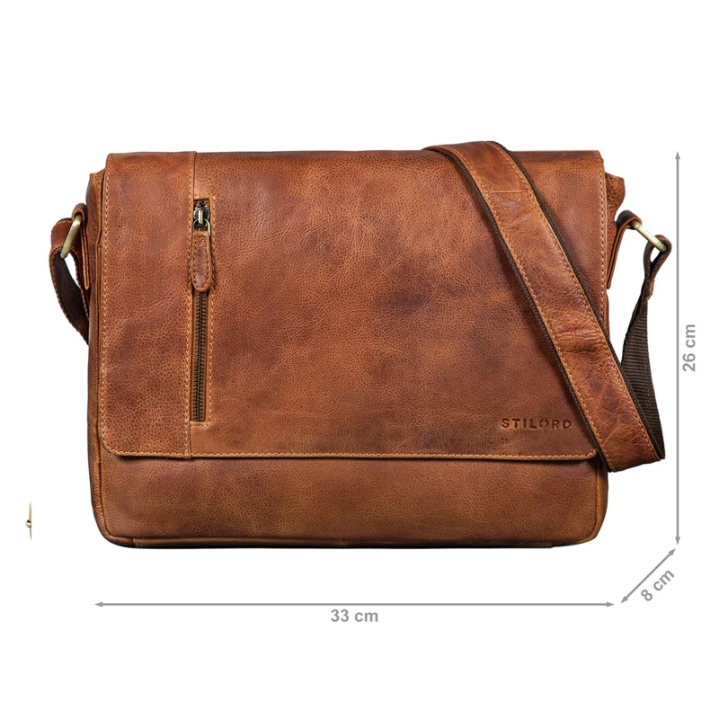 "Davis" Messenger Bag Leder 13 Zoll Umhängetasche Echtleder
