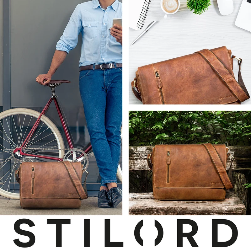 "Davis" Messenger Bag Leder 13 Zoll Umhängetasche Echtleder