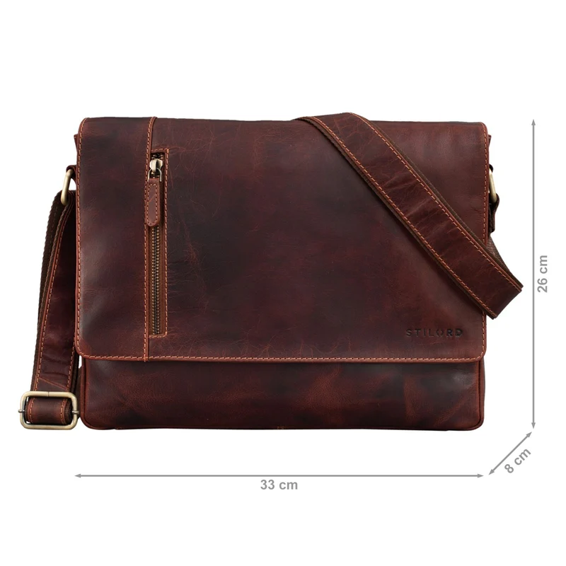 "Davis" Messenger Bag Leder 13 Zoll Umhängetasche Echtleder