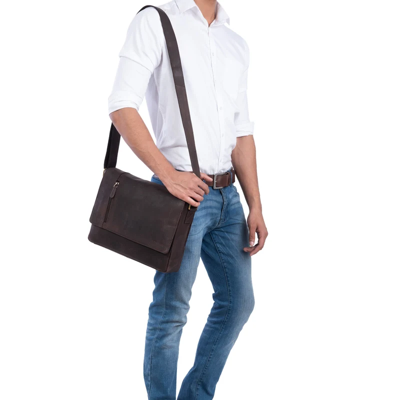 "Davis" Messenger Bag Leder 13 Zoll Umhängetasche Echtleder