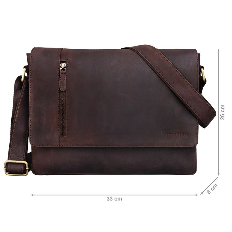 "Davis" Messenger Bag Leder 13 Zoll Umhängetasche Echtleder