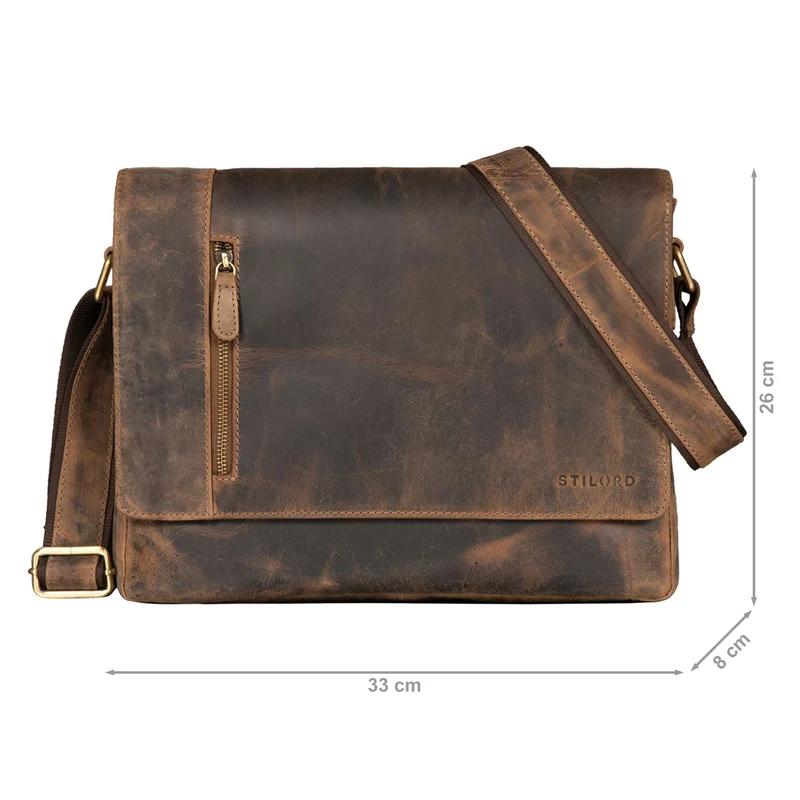 "Davis" Messenger Bag Leder 13 Zoll Umhängetasche Echtleder