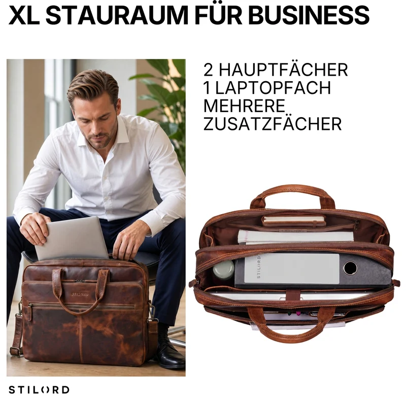 "William" Klassische Aktentasche Herren Leder XL