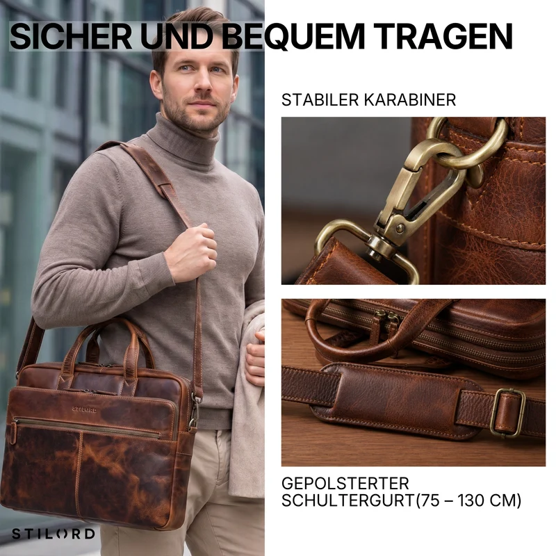 "William" Klassische Aktentasche Herren Leder XL
