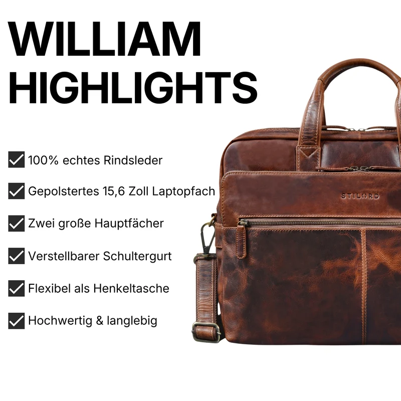 "William" Klassische Aktentasche Herren Leder XL
