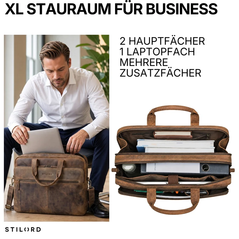 "William" Klassische Aktentasche Herren Leder XL