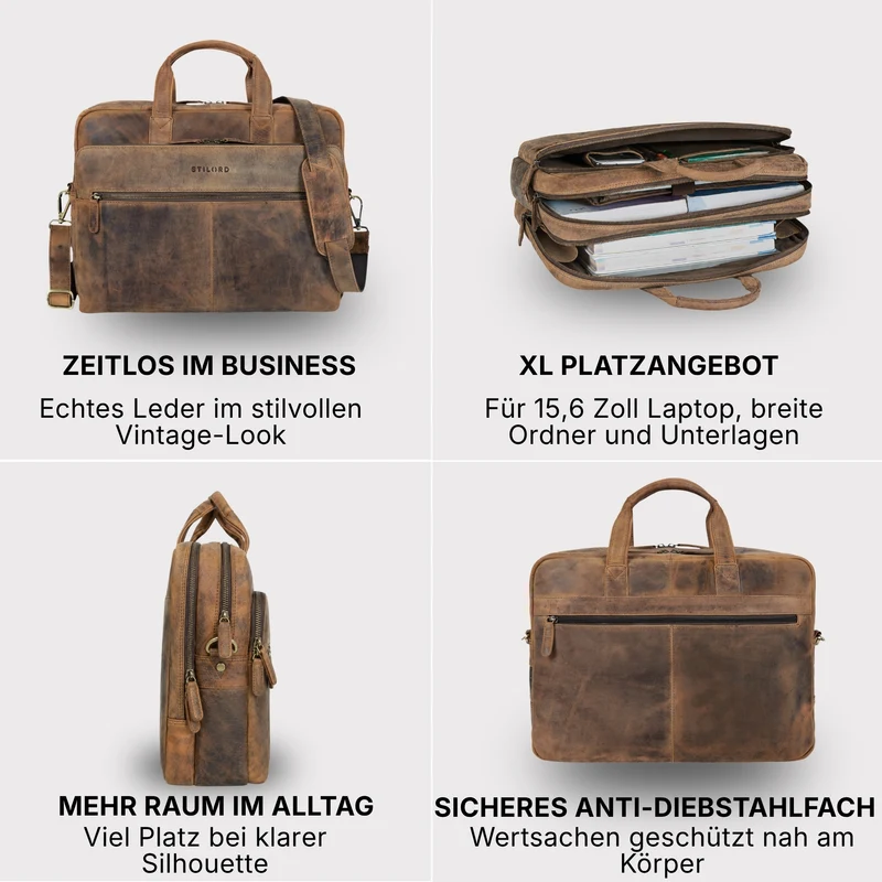 "William" Klassische Aktentasche Herren Leder XL