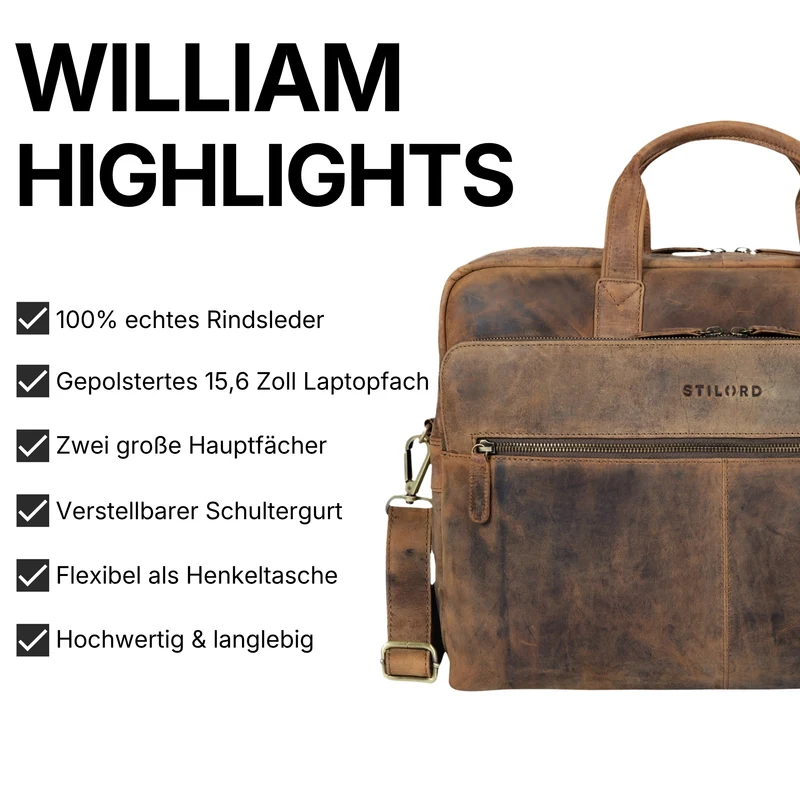 "William" Klassische Aktentasche Herren Leder XL