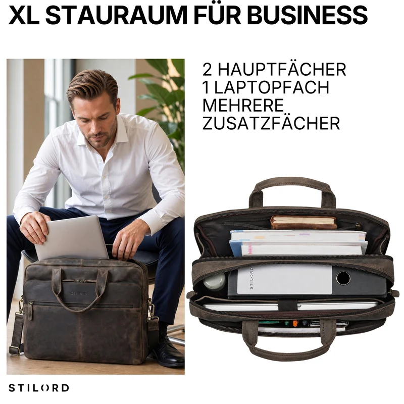 "William" Klassische Aktentasche Herren Leder XL