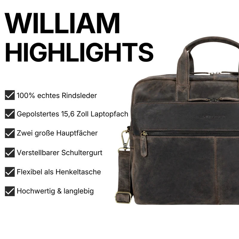 "William" Klassische Aktentasche Herren Leder XL