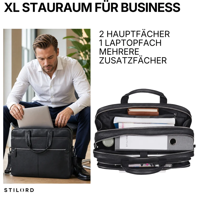 "William" Klassische Aktentasche Herren Leder XL