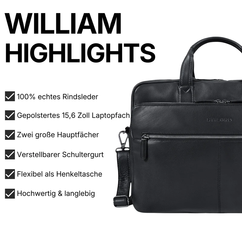"William" Klassische Aktentasche Herren Leder XL