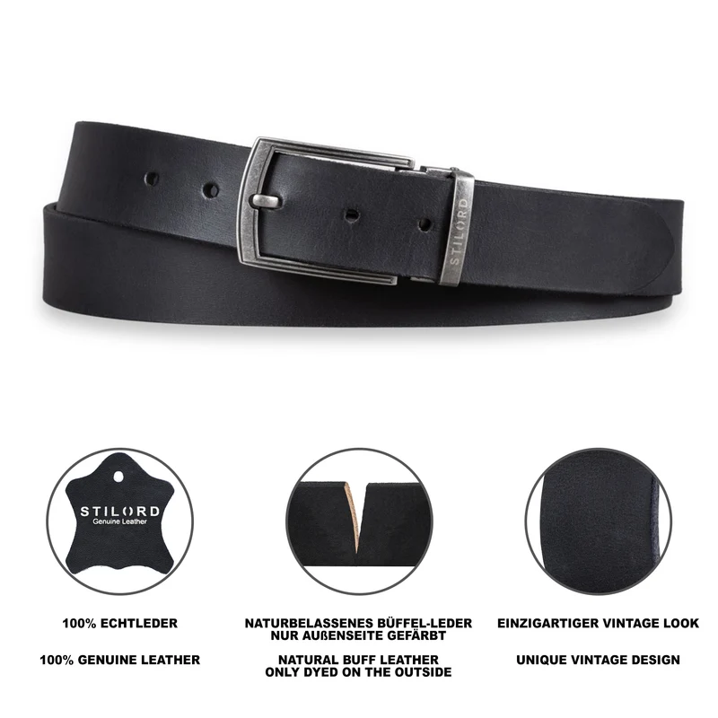 Ledergürtel Herren Schwarz 34 mm kürzbar