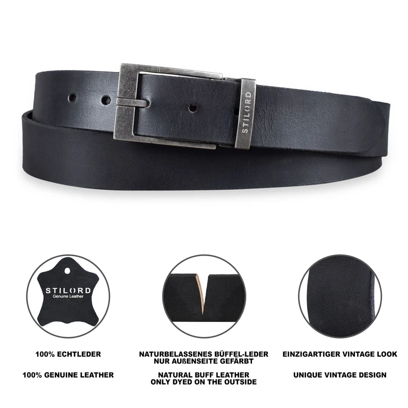 Ledergürtel Herren Schwarz 34 mm kürzbar