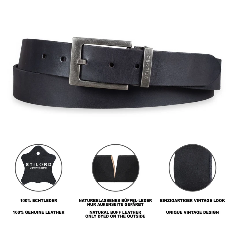 Ledergürtel Herren Schwarz 34 mm kürzbar