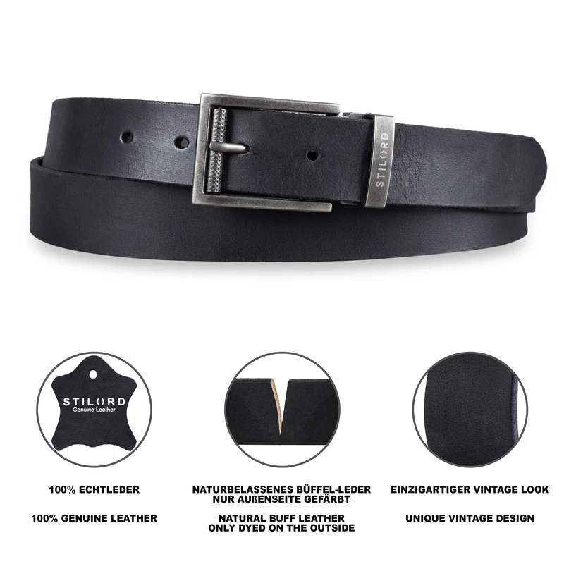 Ledergürtel Herren Schwarz 34 mm kürzbar