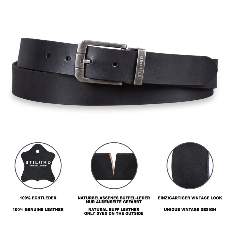 Ledergürtel Herren Schwarz 34 mm kürzbar