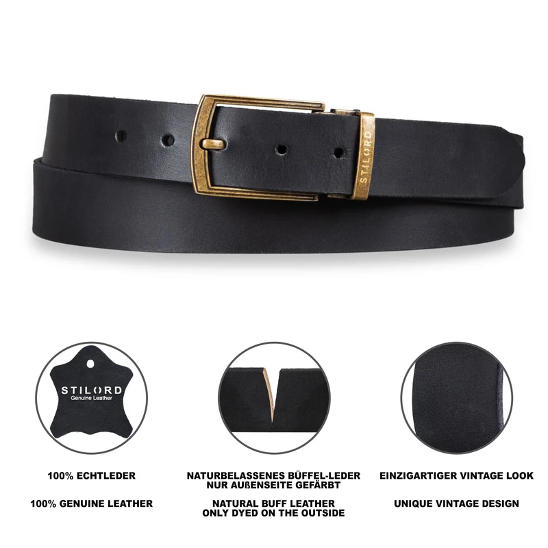 Ledergürtel Herren Schwarz 34 mm kürzbar