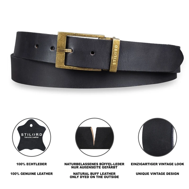 Ledergürtel Herren Schwarz 34 mm kürzbar