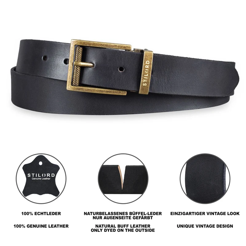 Ledergürtel Herren Schwarz 34 mm kürzbar