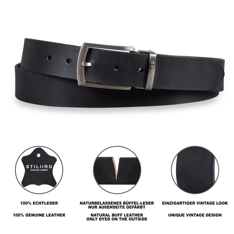 Ledergürtel Herren Schwarz 34 mm kürzbar