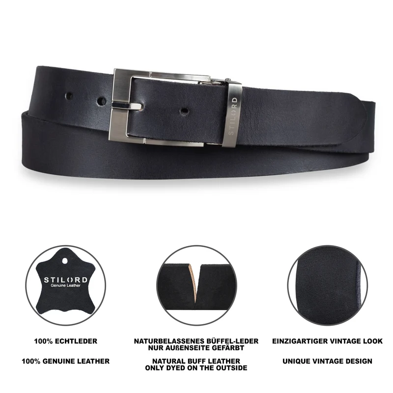 Ledergürtel Herren Schwarz 34 mm kürzbar