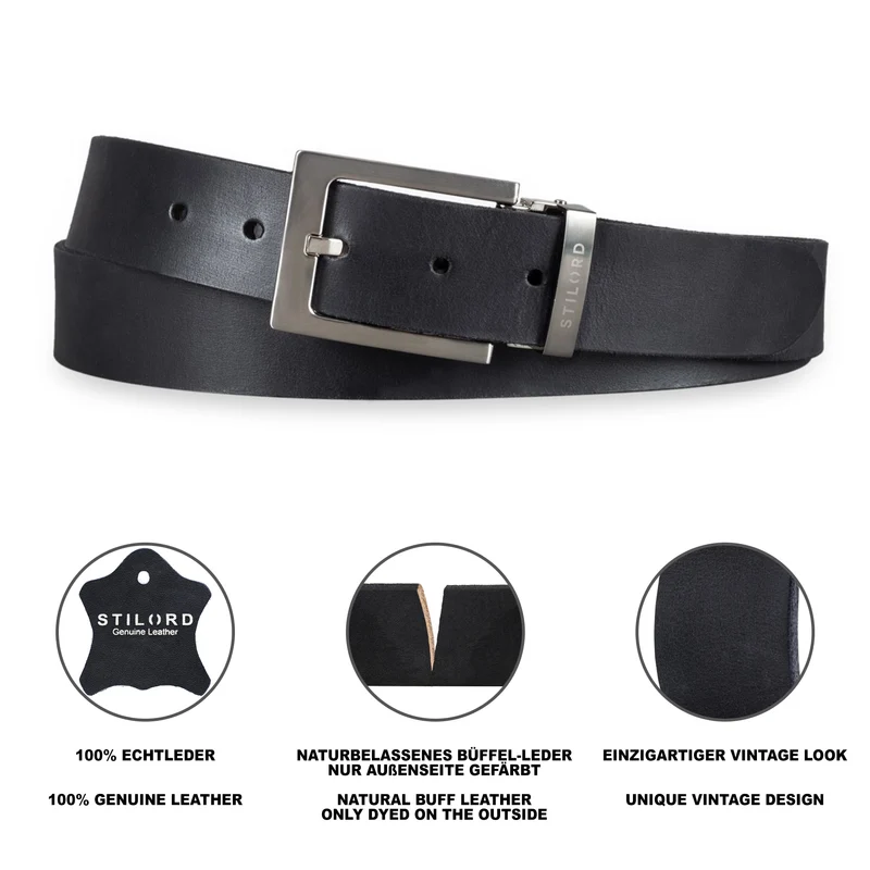 Ledergürtel Herren Schwarz 34 mm kürzbar