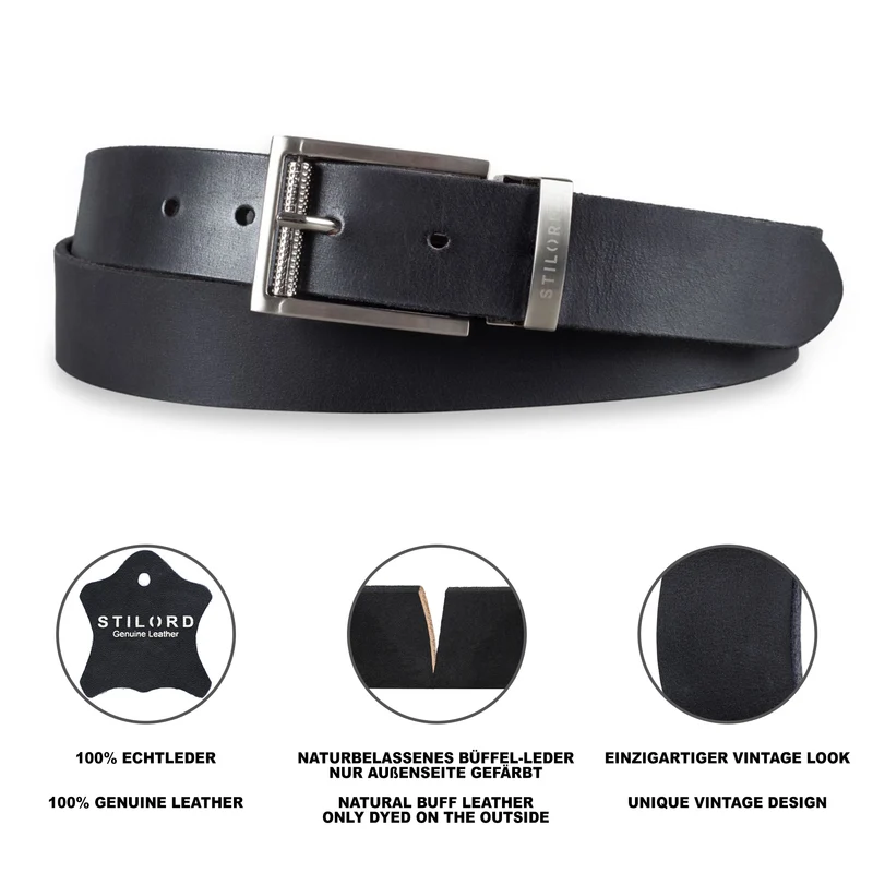 Ledergürtel Herren Schwarz 34 mm kürzbar
