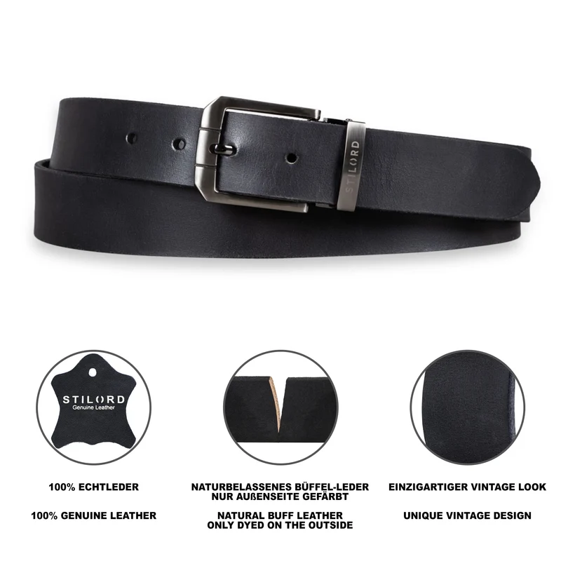 Ledergürtel Herren Schwarz 34 mm kürzbar