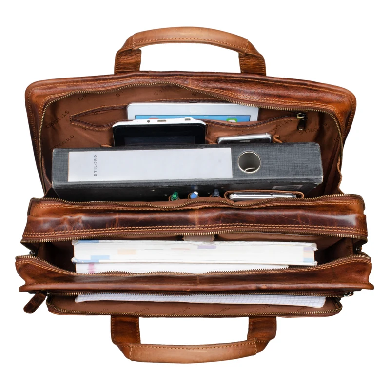 "Yves" Aktentasche Herren u. Damen Leder 15.6 Zoll Laptop-Fach Arbeitstasche