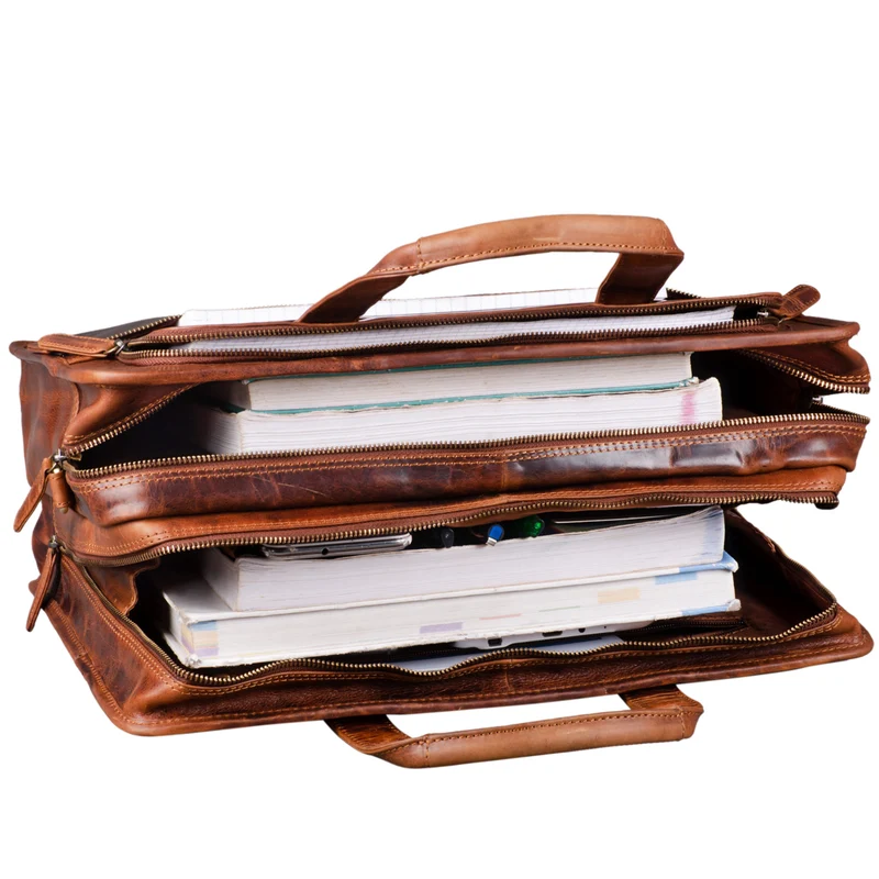 "Yves" Aktentasche Herren u. Damen Leder 15.6 Zoll Laptop-Fach Arbeitstasche