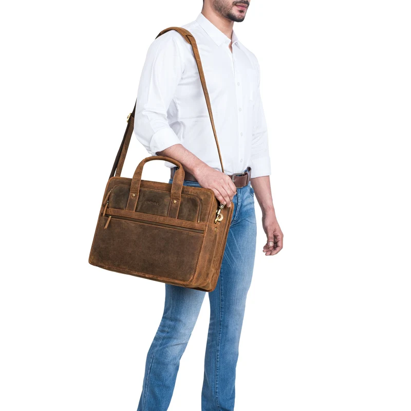 "Yves" Aktentasche Herren u. Damen Leder 15.6 Zoll Laptop-Fach Arbeitstasche