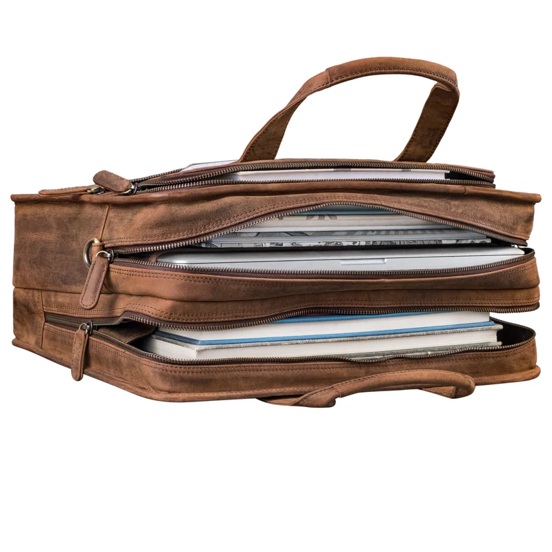 "Yves" Aktentasche Herren u. Damen Leder 15.6 Zoll Laptop-Fach Arbeitstasche