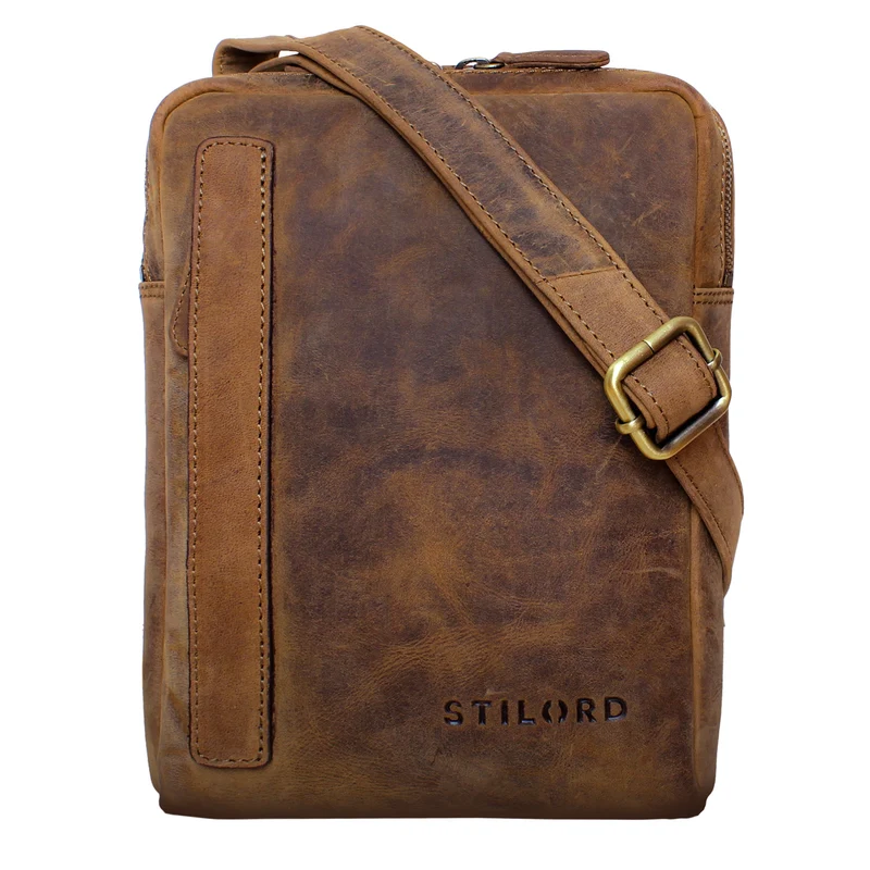 "John" Kleine Herrentasche Ledertasche zum Umhängen mit Reißverschluss
