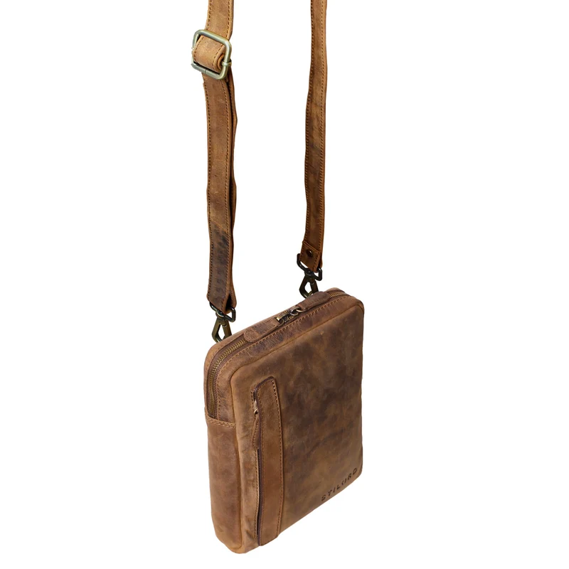"John" Kleine Herrentasche Ledertasche zum Umhängen mit Reißverschluss