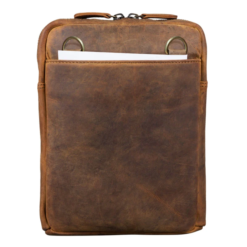 "John" Kleine Herrentasche Ledertasche zum Umhängen mit Reißverschluss