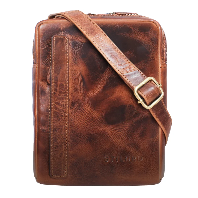 "John" Kleine Herrentasche Ledertasche zum Umhängen mit Reißverschluss