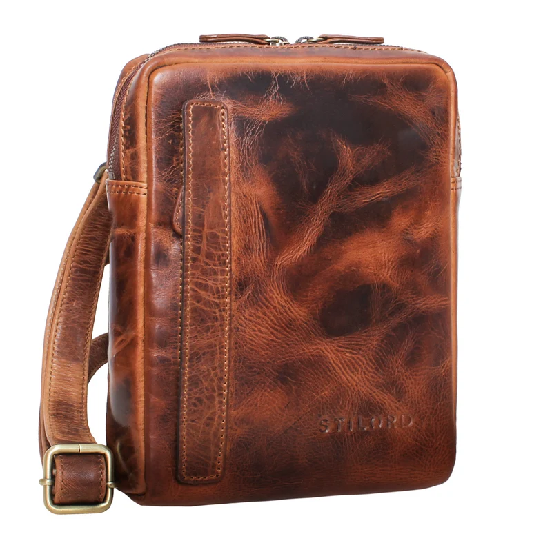 "John" Kleine Herrentasche Ledertasche zum Umhängen mit Reißverschluss