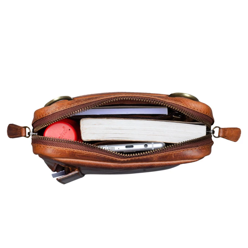 "John" Kleine Herrentasche Ledertasche zum Umhängen mit Reißverschluss